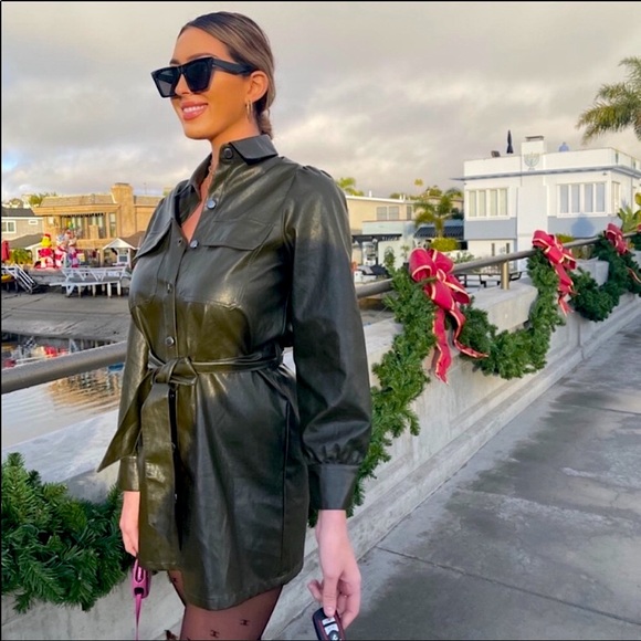 Zara | Dresses | Zara Khaki Faux Leather Button Down Mini Dress | Poshmark